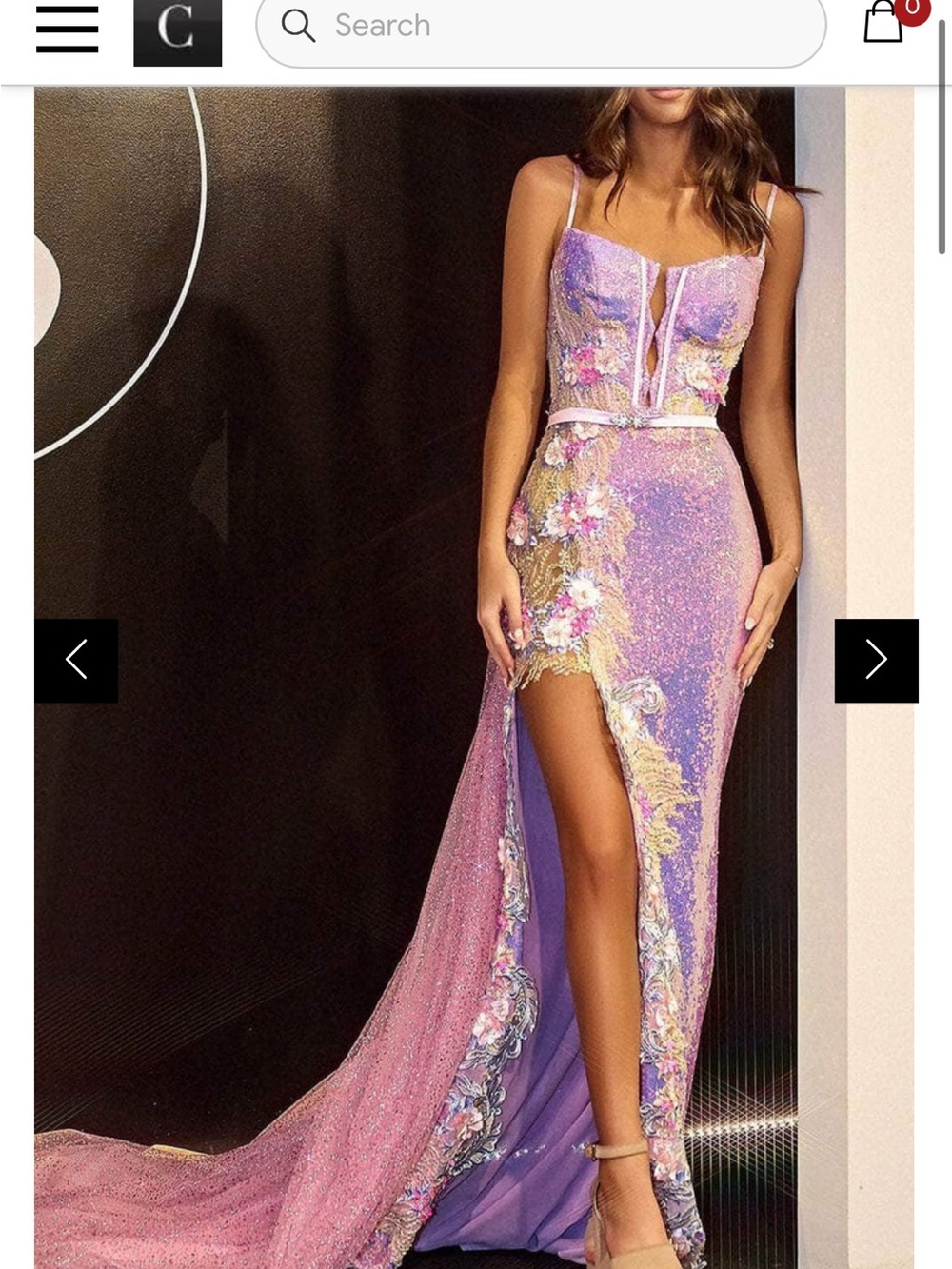 Pink Embellished High-Slit Evening Dress
